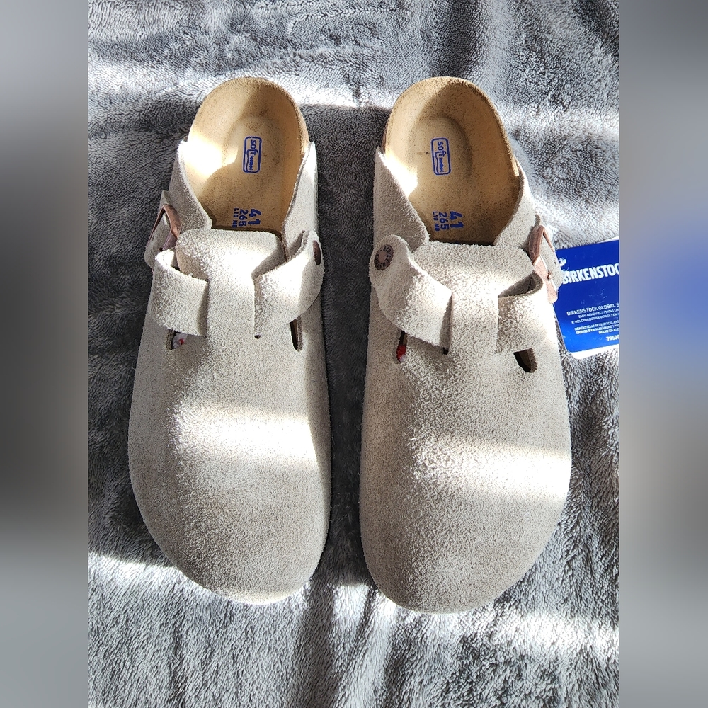 HTF NIB Birkenstock Boston Suede Taupe Clog sz 41/W10-10.5 M8-8.5 Medium/Narrow